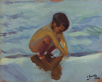 Backlight on the Beach, Crouching Boy by Joaquín Sorolla
